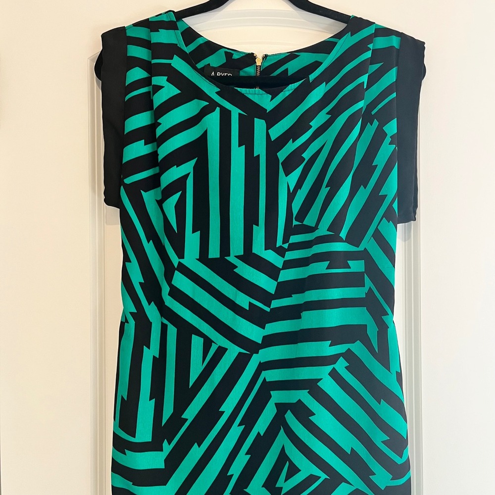 A. Byer Womens Green Black Geometric Chevron Print Sleeveless Dress Small